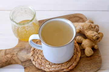 Ginger tea in a mug on a white background