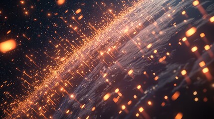 Fototapeta premium Internet satellites in a constellation streaking across the sky over Earth captured in dynamic motion blur