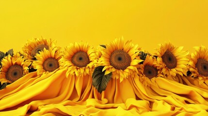Naklejka premium Yellow Template Featuring Sunflowers and Surreal Fabric Effect