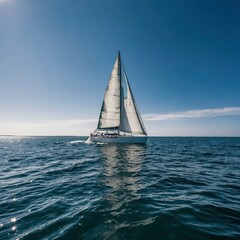 Naklejka premium Sailboat on Calm Ocean with Clear Blue Sky
