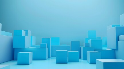 Obraz premium A serene blue landscape with various geometric shapes creating a minimalist environment.