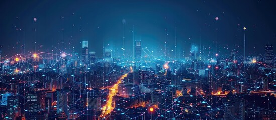 Obraz premium Futuristic Cityscape Illuminated by Digital Networks