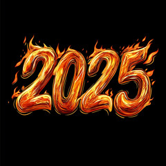lettering 2025 fire typography isolated on black background