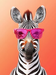 Stylized Zebra Wearing Pink Sunglasses Against a Vibrant Gradient Background