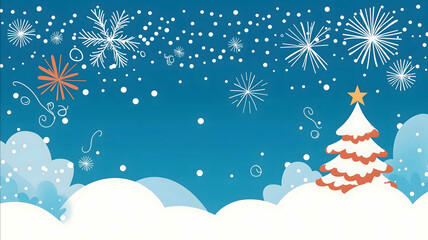 New Year card flat design cartoon style minimalism dot matrix style monochromeblue background