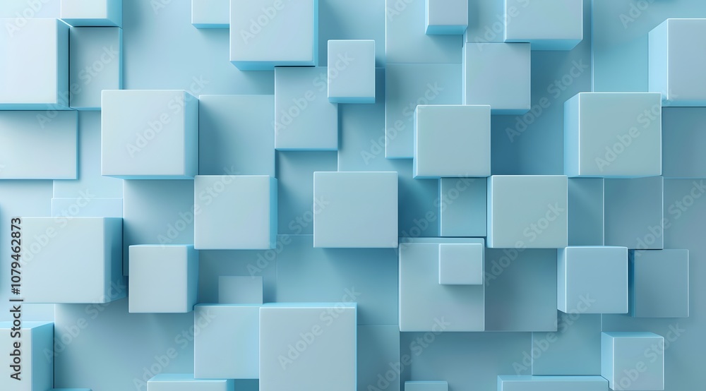Poster a textured surface of light blue cubes arranged in a geometric pattern.