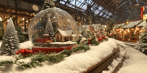 A charming snow globe showcasing a quaint, miniature town, surrounded by a flurry of snowflakes.