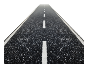 PNG Long deserted road leading into the fog at dawn