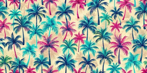 Vibrant Palm Tree Watercolor Pattern with Yellow Background, Palm Trees, Watercolor, Tropical , Tropical, Pattern