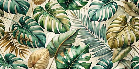 Tropical Watercolor Leaf Pattern, botanical, foliage