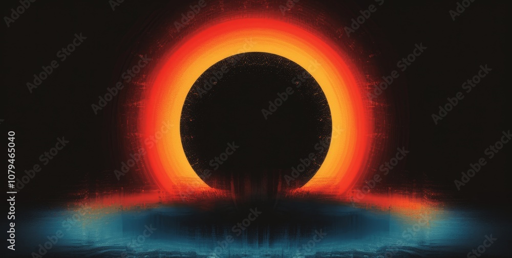 Poster psychedelic retro gradient circular design on black background