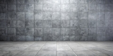 Grey Tile Wall and Floor, Minimalist Background, Empty Space, Product Display, Tile, Minimalism, Background