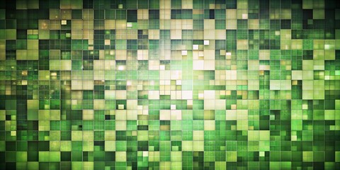 Green Square Grid Background with Glowing Light, abstract, background
