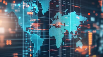 Obraz premium Customizable grey world map with transparent overlays for showcasing global market data or demographic information, ideal for presentations or analytical reports