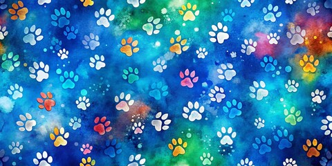 Colorful Watercolor Paw Prints Pattern, Watercolor, Paw Print