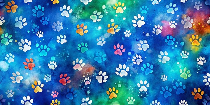 Colorful Watercolor Paw Prints Pattern, Watercolor, Paw Print