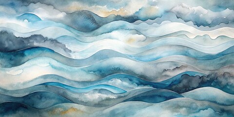 Obraz premium Abstract Watercolor Waves in Blue Hues, Abstract Art, Watercolor Painting