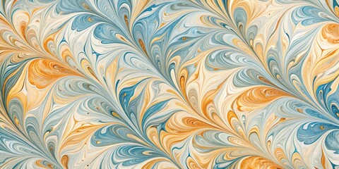 Abstract Swirling Pattern in Blue, Gold, and White, Liquid Art , Ebru Painting