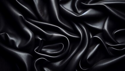 Obraz premium Natural, genuine black leather texture close up, macro. Structure of glossy leatherette, artificial skin surface with embossing pattern. Background, wallpaper, backdrop