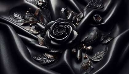 Natural, genuine black leather texture close up, macro. Structure of glossy leatherette, artificial skin surface with embossing pattern. Background, wallpaper, backdrop