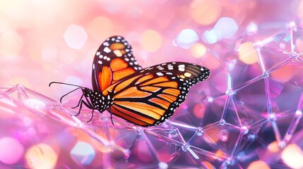 Obraz premium Cheerful butterfly on a colorful abstract background, lively patterns, vibrant mood