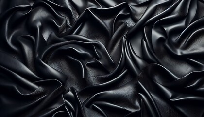 Obraz premium Natural, genuine black leather texture close up, macro. Structure of glossy leatherette, artificial skin surface with embossing pattern. Background, wallpaper, backdrop