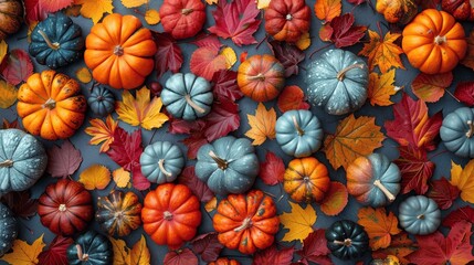 Fototapeta premium Vibrant autumn scene with pumpkins and gourds