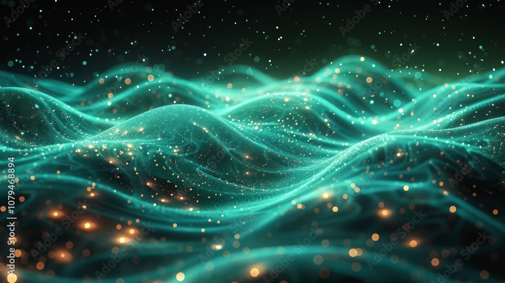 Aufkleber abstract digital waves with green and blue curves in technology concept