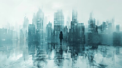 Visionary Urban Leadership in Modern Business World: Silhouette of Innovation with Cityscape and Dynamic Lighting