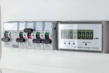 Modern Electrical Meter Panel with Circuit Breakers