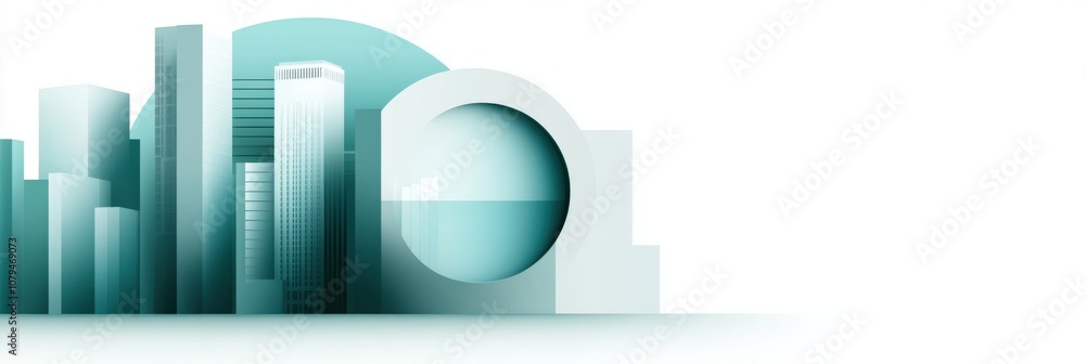 Poster futuristic cityscape with geometric architecture and minimalistic design