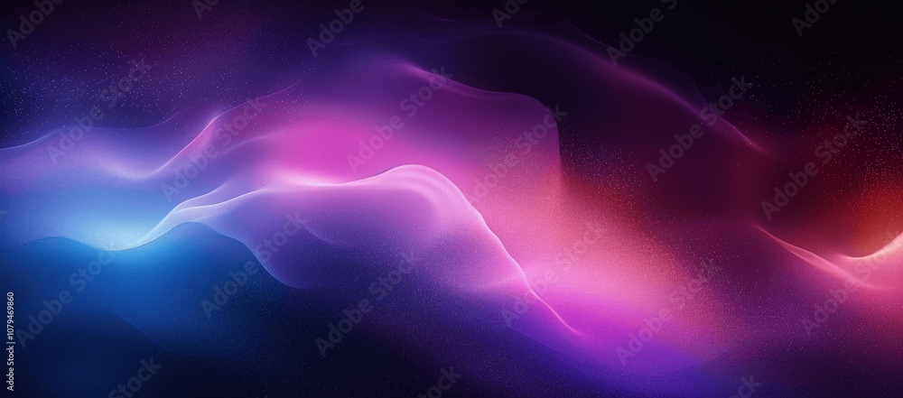 Poster minimalistic abstract grainy gradient wave with glowing light on black background