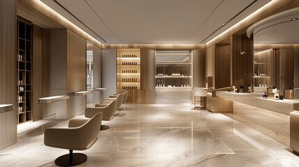Luxurious Interior of High-End Beauty Salon Featuring Modern Design and Elegant Lighting. Concept of Upscale Pampering, Interior Design Excellence, and Luxury Beauty Service Experiences