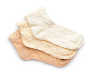 Different basic color socks on white background