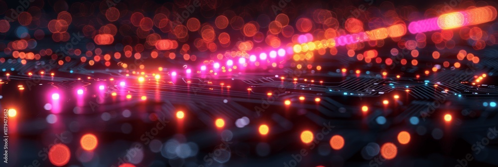 Poster futuristic digital technology background with glowing lights and circuit elements