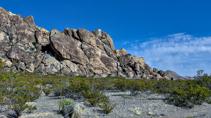 Very unique geological rock formations make up the Hueco Tanks State Park in El Paso County, Texas.