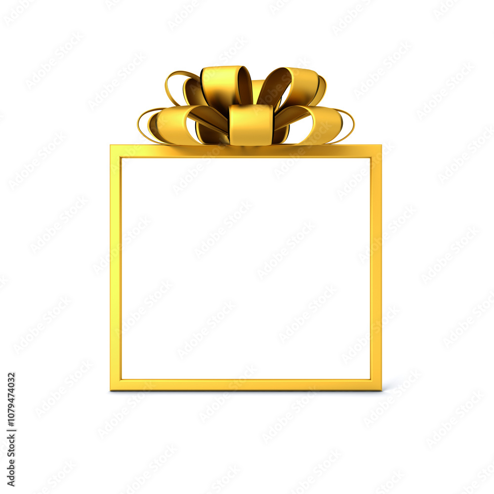 Poster Gold gift box frame mockup or present frame border display showcase isolated on white background with shadow minimal creative idea concepts 3D rendering