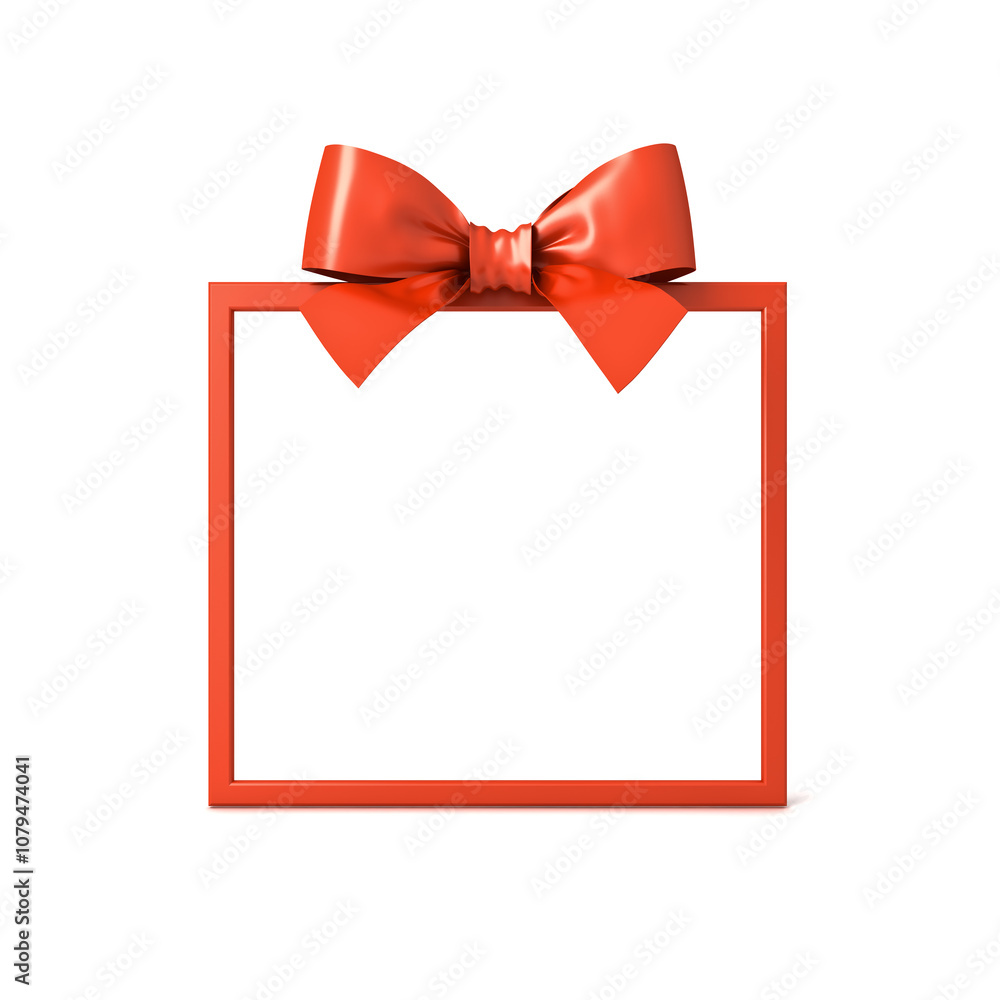 Fototapete Red gift box frame mockup or red present frame border display showcase stand isolated on white background with shadow minimal creative idea concepts 3D rendering