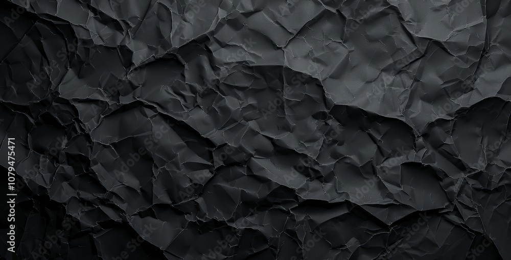 Poster Crumpled Black Paper Texture Background with Space for Text