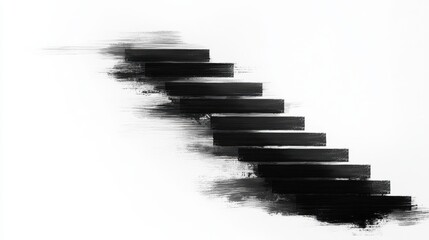 Abstract black stairs fading into a white background, artistic and minimalistic.
