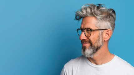 Obraz premium A senior man exudes confidence in a relaxed pose, showcasing a natural smile that reflects warmth and wisdom.