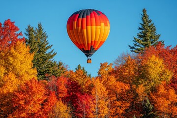 Fototapeta premium A stunning hot-air balloon shines brightly against the early morning sky, creating a captivating and colorful spectacle that embodies adventure and serenity.