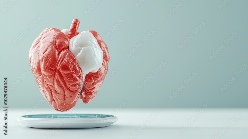 Poster biometrics in healthcare technology concept. a surreal image of a brain shaped like a heart, resting