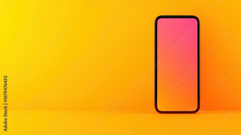 Poster mockup of the prototype visualization. a sleek smartphone stands against a vibrant yellow background