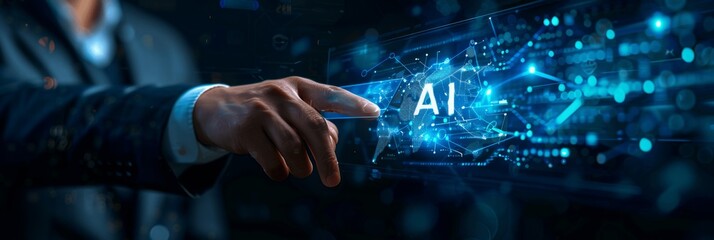 Businessman Utilizing AI Technology for Market Analysis and Strategic Business Growth