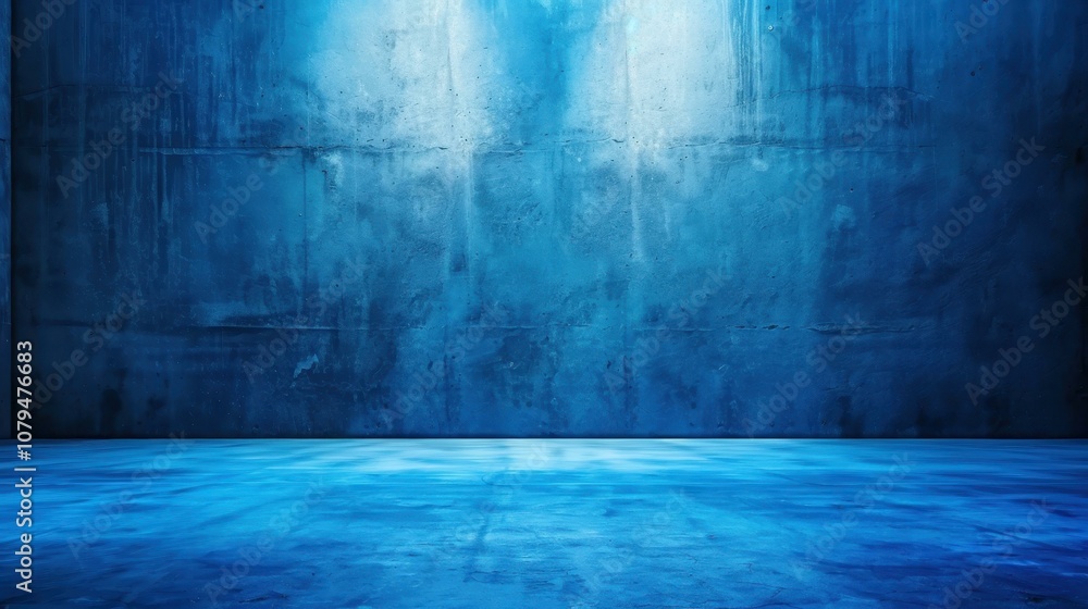 Poster create a striking visual with dark blue concrete walls that enhance product presentation, adding dep