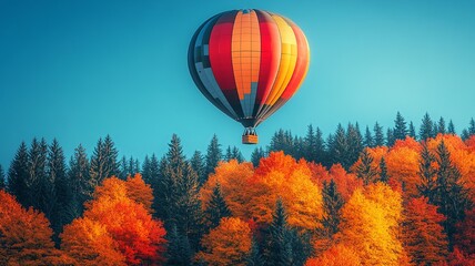 Fototapeta premium A stunning hot-air balloon shines brightly against the early morning sky, creating a captivating and colorful spectacle that embodies adventure and serenity.