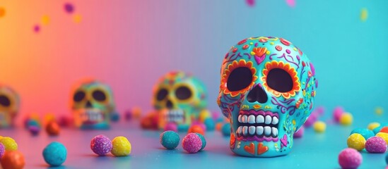 colorful decorated sugar skulls in celebration of dia de los muertos small candies day of the dead festive celebration . 