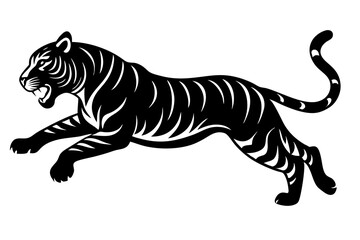 A jumping roaring tiger isolated on white background vector art illustration