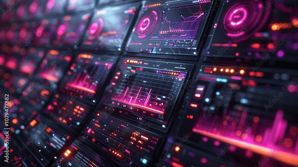 Poster digital trading screen with real-time data analytics and system health indicators